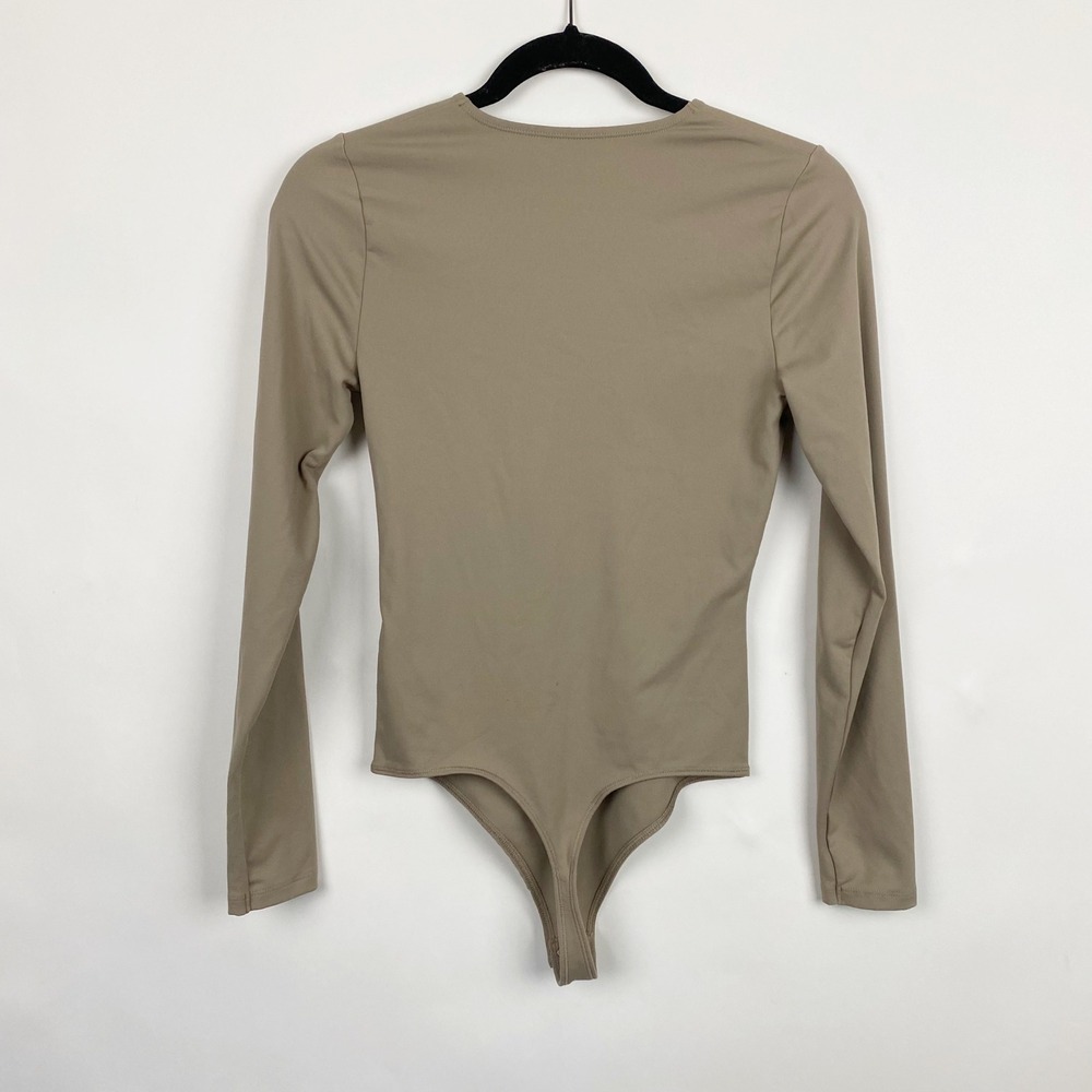 Abercrombie Fitch Soft A&F Collection Long Sleeve V Neck Bodysuit Taupe Size S - Picture 2 of 6